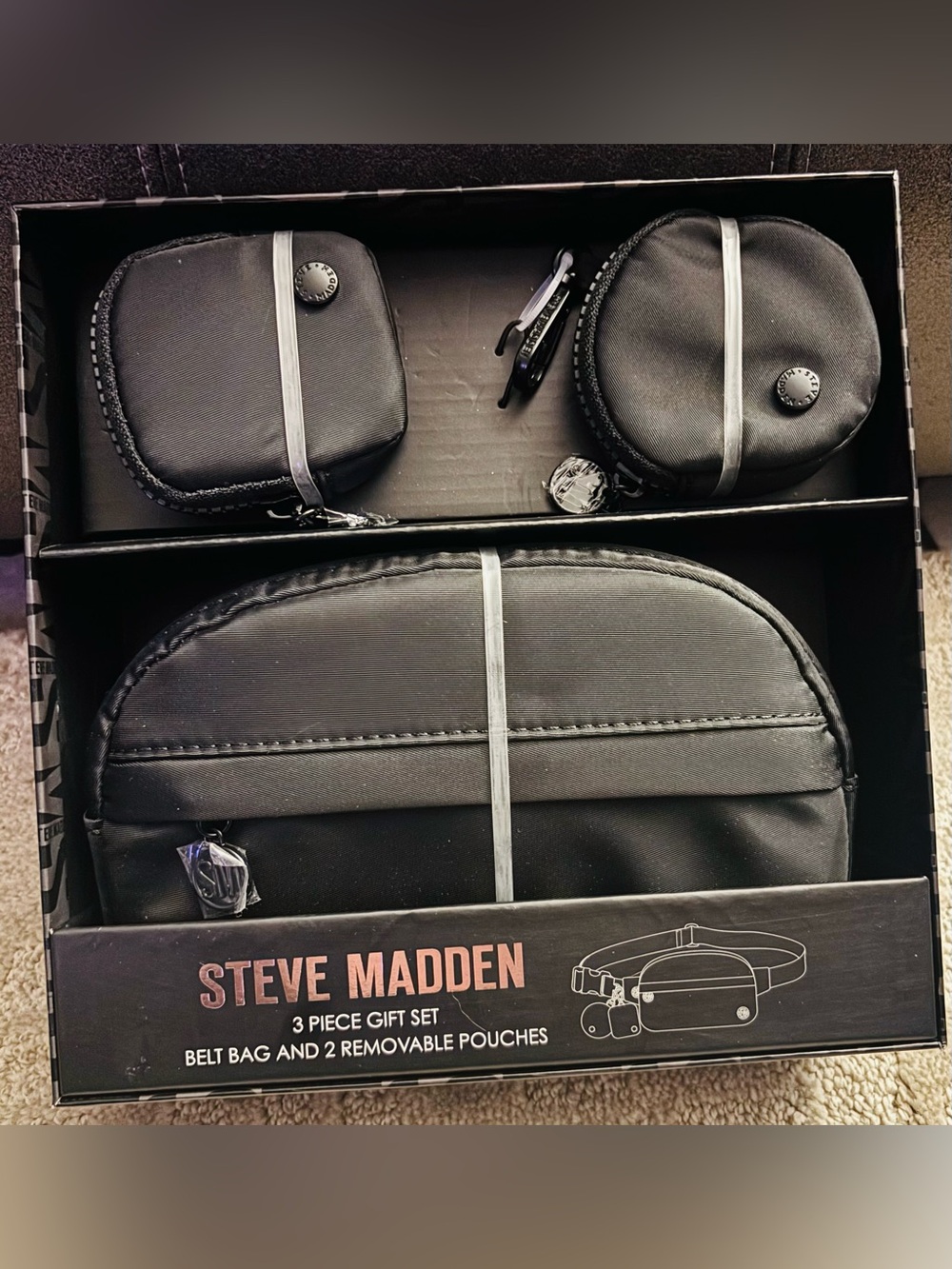Steve Madden Black 3-Piece Belt Bag Set with Removable Pouches